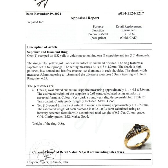 Vintage 18kt Yellow Gold Natural Sapphire and Real Diamonds Ring Size 6.75 3.8gr - Picture 7 of 7